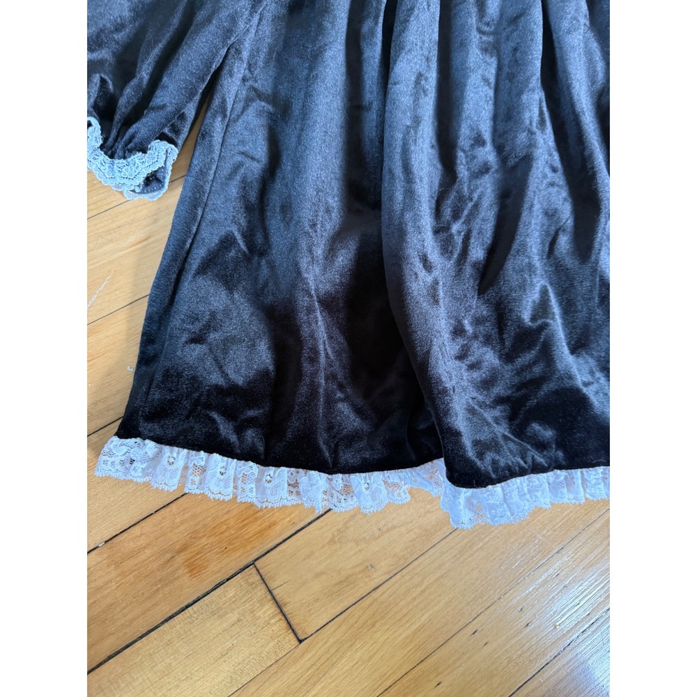 Vintage First In First Out Girls Black Velvet Dress Lace Floral Bib Collar - Picture 5 of 8